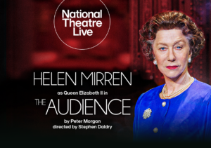 Helen Mirren wears a blue dress as she plays Queen Elizabeth II in The Audience
